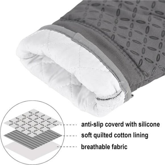Oven Mitts and Pot Holders Set 6pcs Heat Resistant Non-Slip Silicone Gloves - Picture 3 of 7